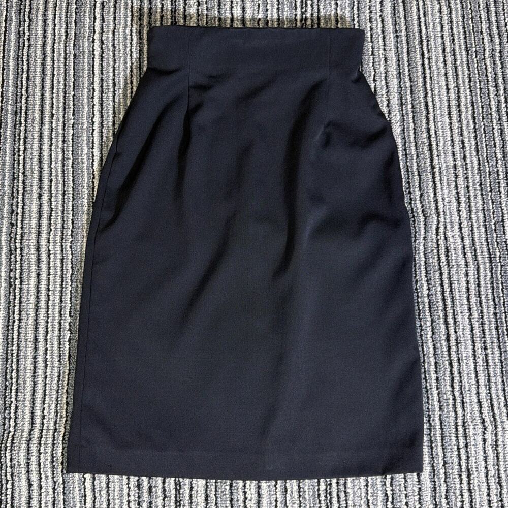 Anne Klein Vintage 90s 100% Wool Black Pencil Skirt Lined Size 6